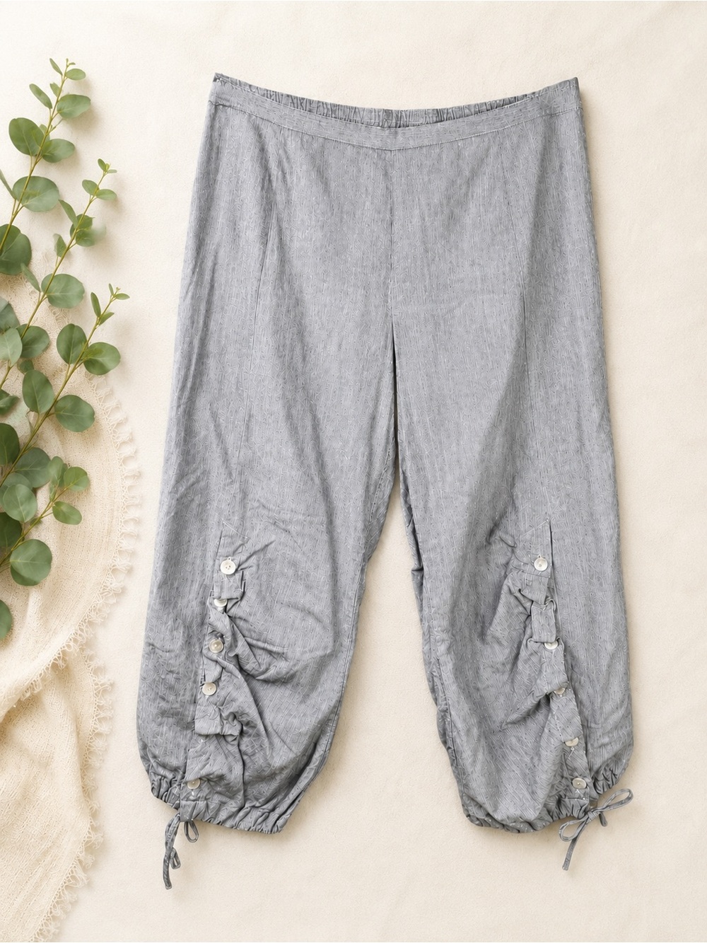 Tulip Clothing Scooter L Blue White Pinstripe Lagenlook Cotton Button Crop Pants